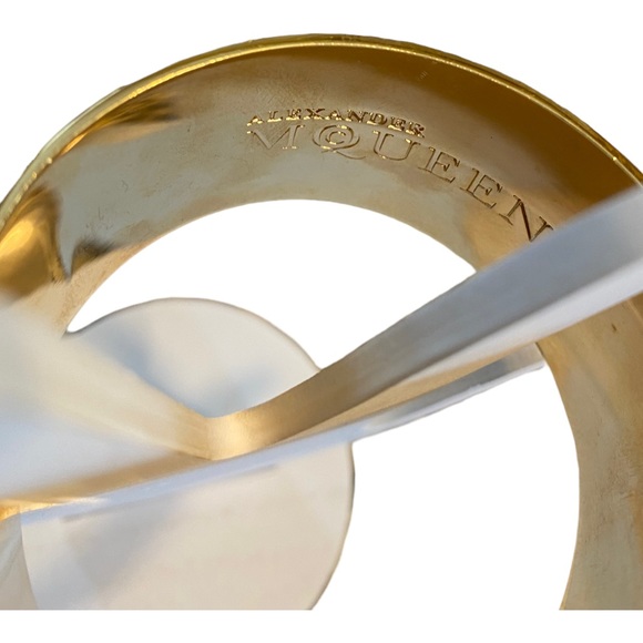 Alexander McQueen Name Logo Skull Cream & Gold Wide Bangle Cuff Bracelet EUC - Picture 5 of 6